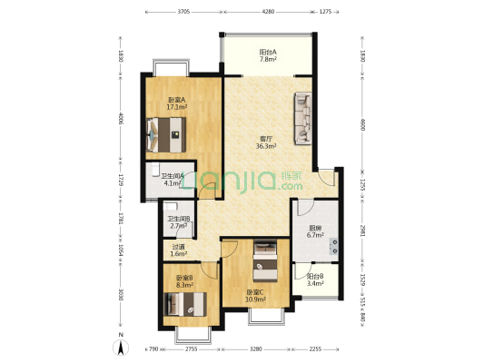 经典华庭 3室1厅2卫 113平方