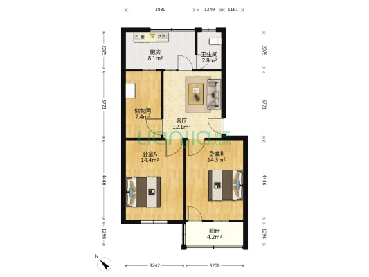 大修厂小区 2室1厅1卫 77平方