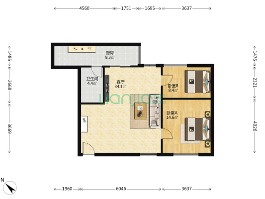 锦和名邸 2室1厅1卫 98平方