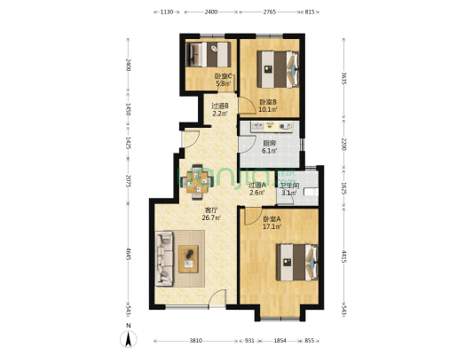 龙湖·九里晴川 3室1厅1卫 99平方