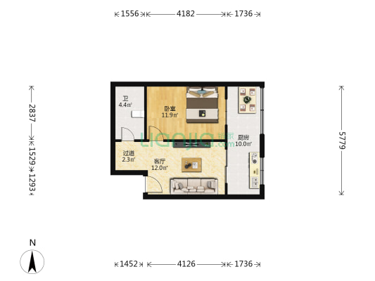 兰房物业 1室1厅1卫 56平方