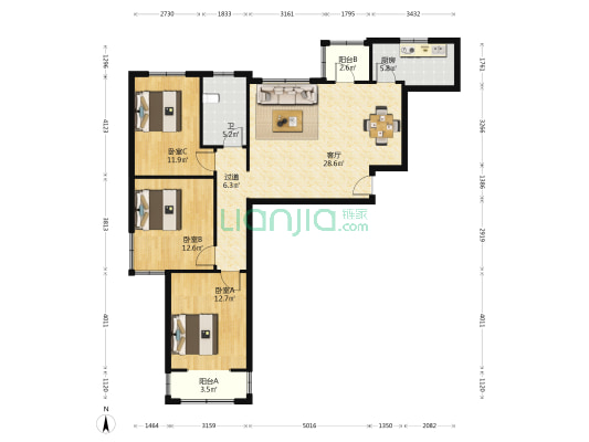 平都壹号院 3室1厅1卫 122平方