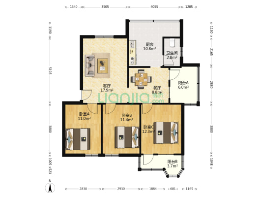 电线电缆厂宿舍 3室2厅1卫 100平方