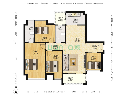 金骏华府 4室1厅2卫 113平方