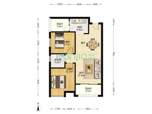 佳兆业东江新城(新房) 2室1厅1卫 72平方