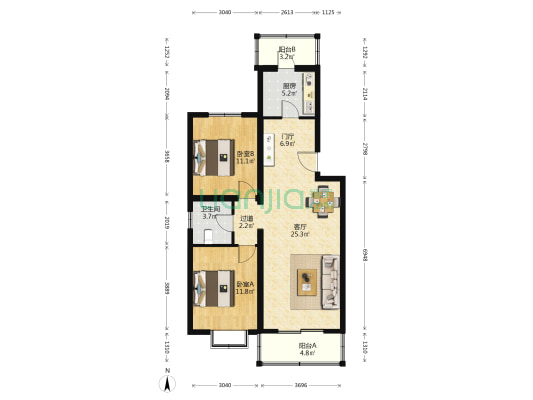 双林苑 2室1厅1卫 93平方