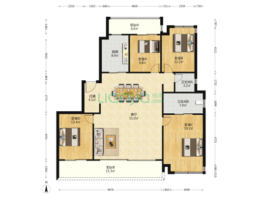 绿城招商·桂语雲峯 4室1厅2卫 180平方
