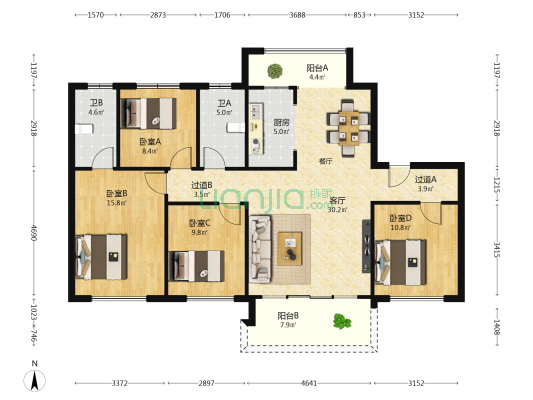 恒达君悦府 4室1厅2卫 137平方