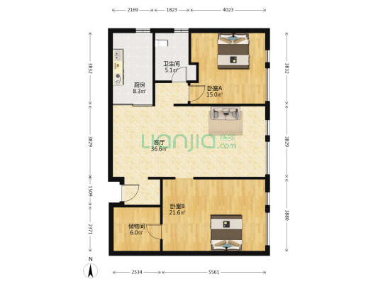 金陵凤栖园 2室1厅1卫 132平方