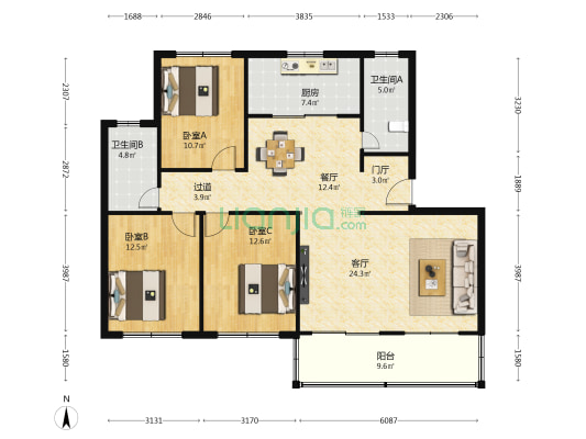 中远小区 3室2厅2卫 125平方
