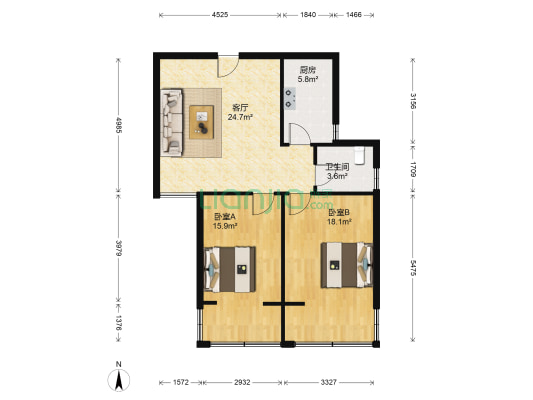 万豪绿城中区 2室1厅1卫 86平方