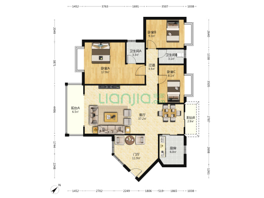 御林名苑 3室1厅2卫 133平方