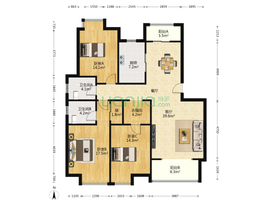 唐仁里 3室1厅2卫 137平方