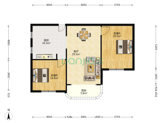 君子兰公寓 2室1厅0卫 121平方