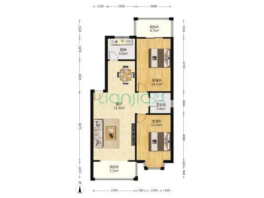 温馨苑 2室1厅1卫 94平方