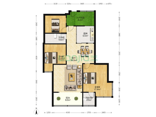 巴陵壹号 3室1厅2卫 119平方