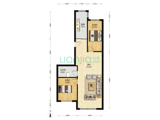 人和丽城 2室1厅1卫 100平方
