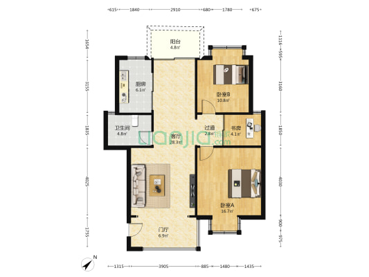 君来苑 3室1厅1卫 102平方