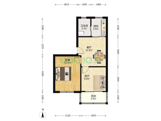 小塔前 1室2厅1卫 57平方