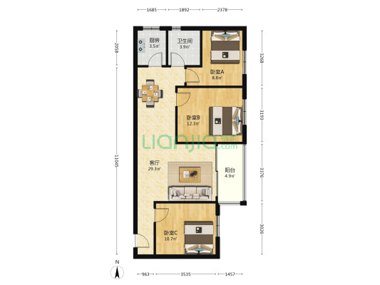 人和安置区 3室1厅1卫 90平方