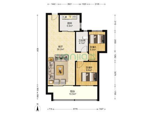碧桂园凤凰公馆 2室1厅1卫 90平方