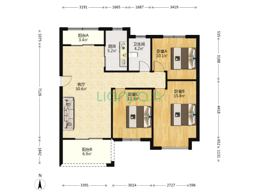 平和江岸首府 3室1厅1卫 110平方