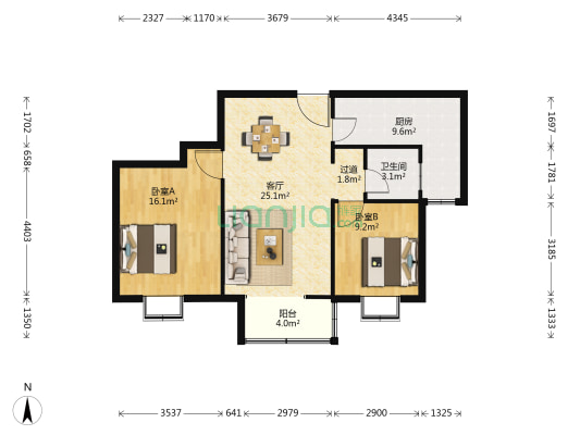 阳光100国际新城I区 2室1厅1卫 101平方