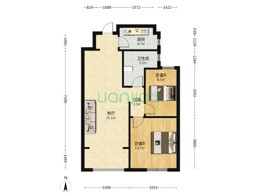 宝山郡府 2室1厅1卫 83平方