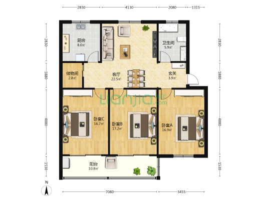 周池里 3室1厅1卫 128平方