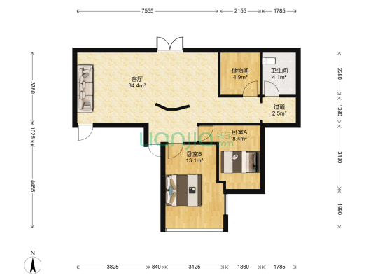 润捷广场 2室1厅1卫 129平方