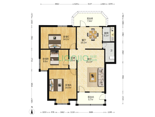 堑头路人行宿舍 3室2厅1卫 95平方