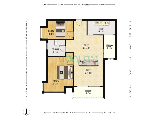 京仕柏豪庭 2室2厅1卫 87平方