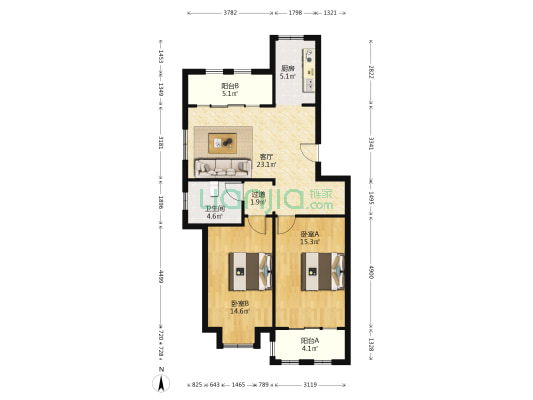 松山后馨苑 2室1厅1卫 87平方