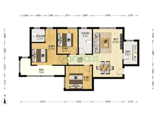 三民馨苑 3室1厅2卫 99平方