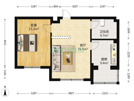 耀江五月花苑 1室1厅1卫 64平方