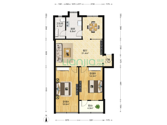 莲垦路 2室1厅1卫 90平方