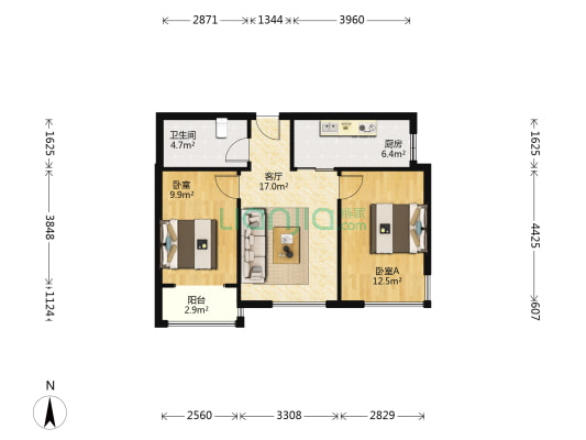 金浩园 2室1厅1卫 77平方