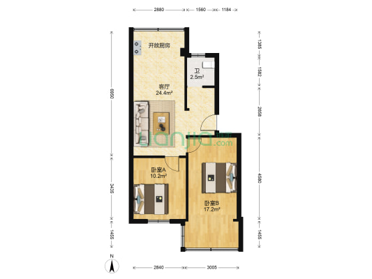北电小区 2室1厅1卫 62平方