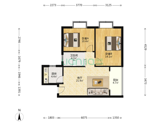 襄城明珠明珠时代广场 2室1厅1卫 80平方