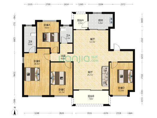 碧桂园贵安一号都荟苑 4室2厅2卫 140平方