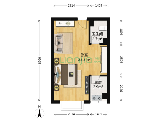 颐美会现代城 1室0厅1卫 43平方