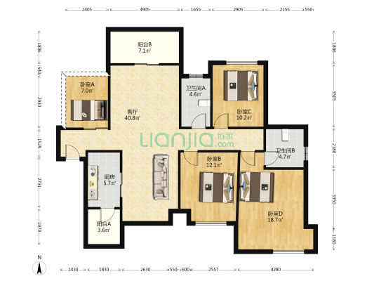 领地蘭台府 4室1厅2卫 125平方