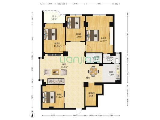金龙小区 4室1厅2卫 161平方