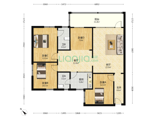 北三街3号 4室2厅2卫 133平方