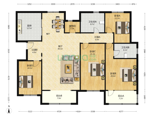 恒联玉苑 4室1厅2卫 212平方
