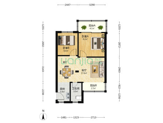 长乐路1234号 2室1厅1卫 54平方