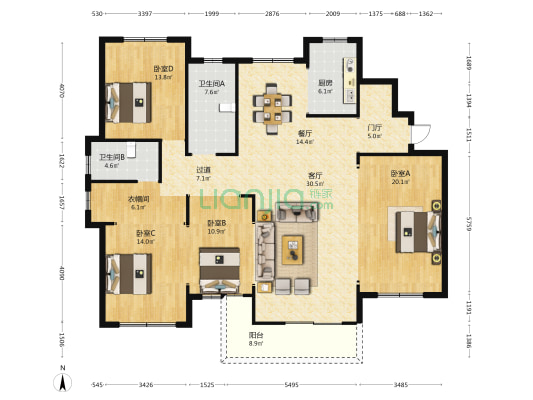梅湖公寓 4室2厅2卫 180平方