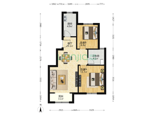 绿地新里北苑 2室1厅1卫 79平方
