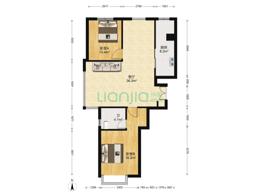 汇景新世界 2室1厅1卫 114平方