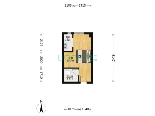 范阳主路电梯一居 中楼层金利物业-户型图